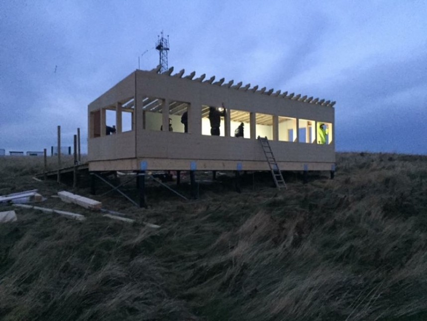 Flamborough Seawatch Hide under construction by GFB and volunteers © John Beaumont
