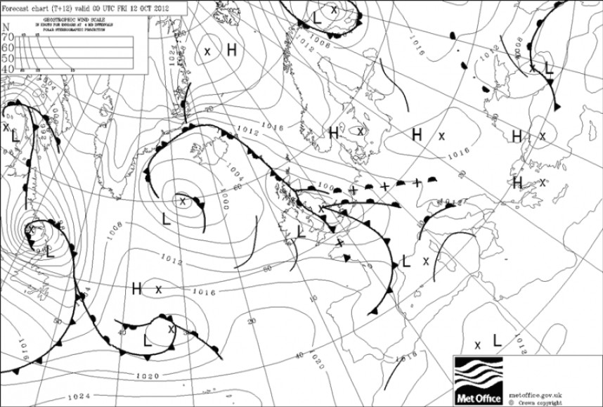 Weather system on 18 October 2012 high pressure over Russia and low over the N.Sea ideal for moving Siberian birds west towards the UK