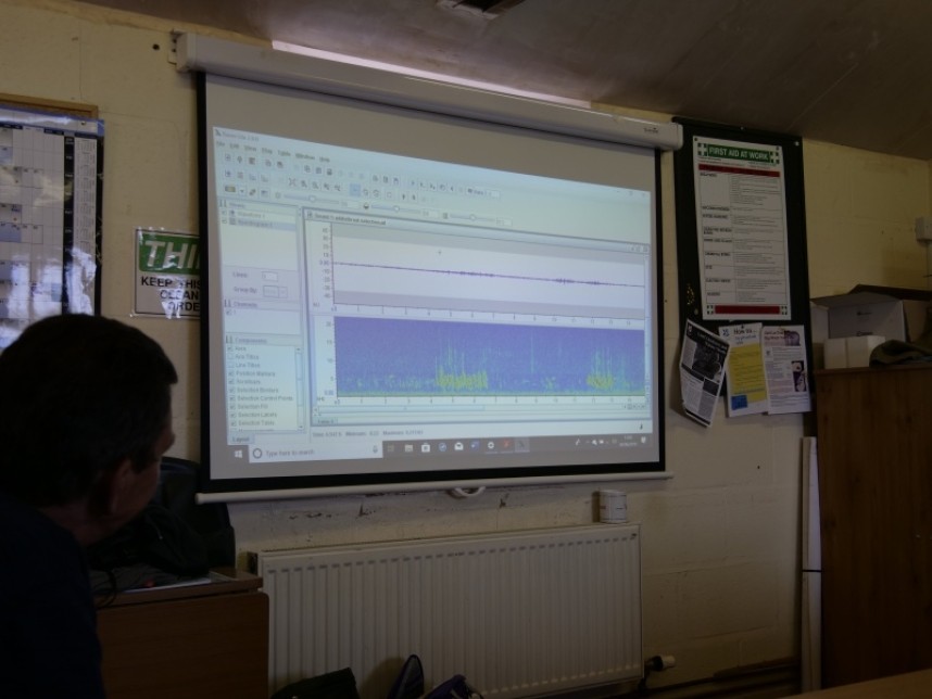 Raven Lite on the screen analysing birdsong spectograms on our YCN & NT Sound Workshop 2 June 2019