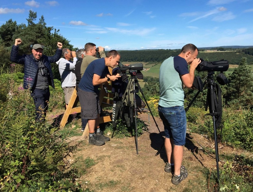 Richard celebrating great views of a Honey Buzzard on our birding day