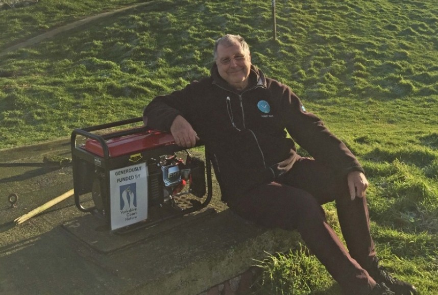 Paul Morrison RSPB Coquet Warden with the new generator January 2021